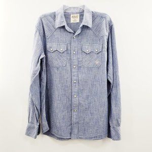 Ariat Mens Pearl Snap Button fron Shirt L Blue